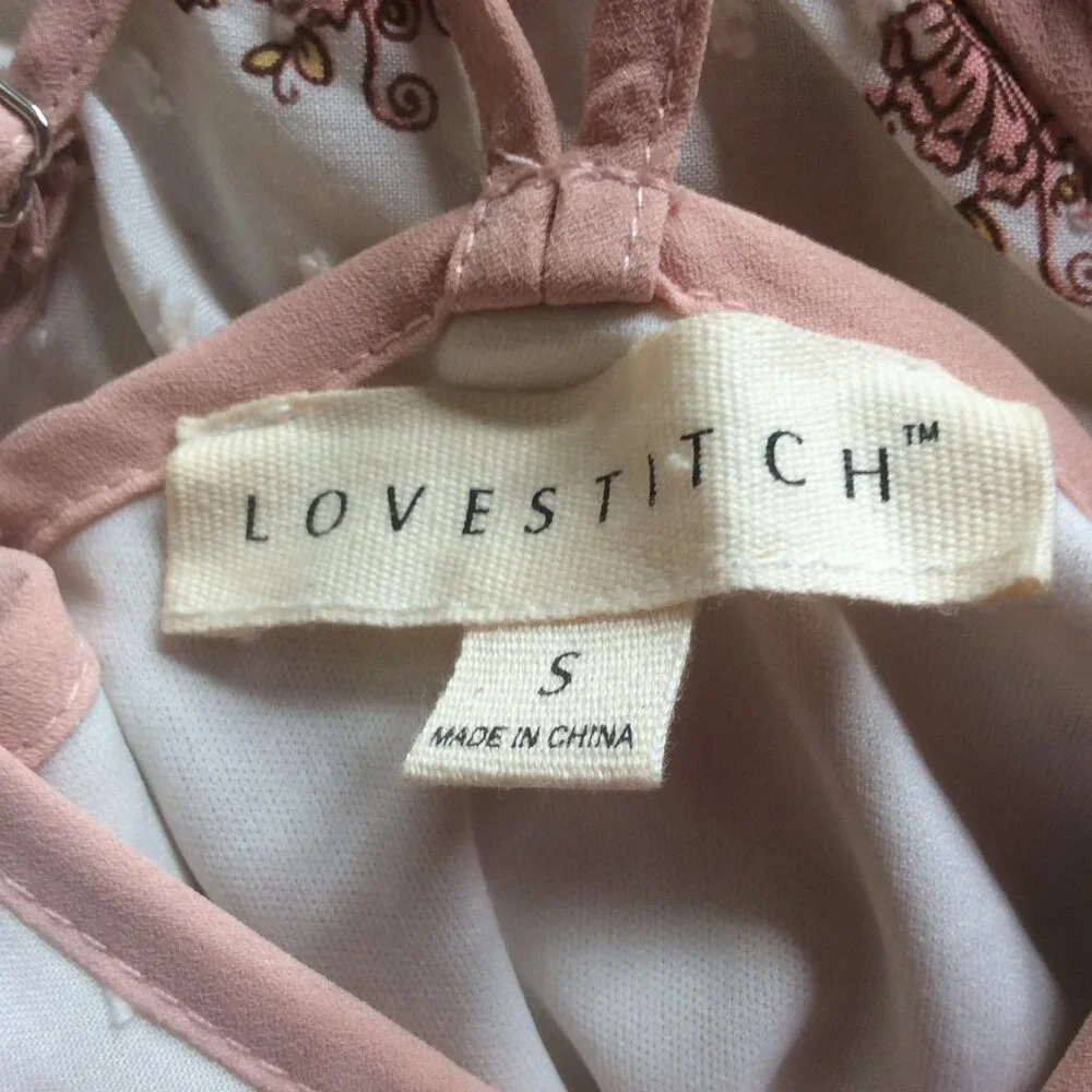 Lovestitch Cream & Dusty Rose Dotted Swiss Strappy Dress Size Small - Picture 2 of 6